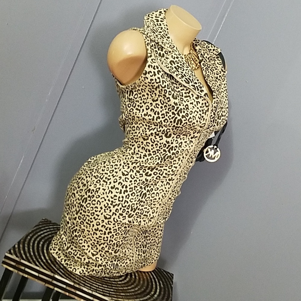 Gorgeous Biker Style Sexy Animal Print Zip Dress - Picture 4 of 8